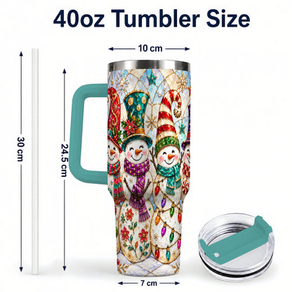 #pl[40oz|Green] Snowman Family Tumbler 40oz, Christmas Tumbler, Stainless Steel Travel Cup