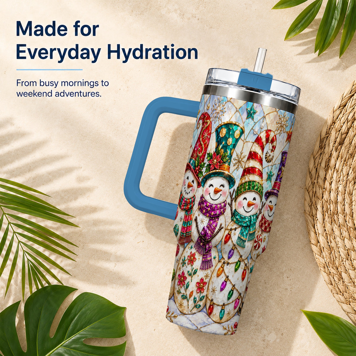#pl[40oz|Blue] Snowman Family Tumbler 40oz, Christmas Tumbler, Stainless Steel Travel Cup