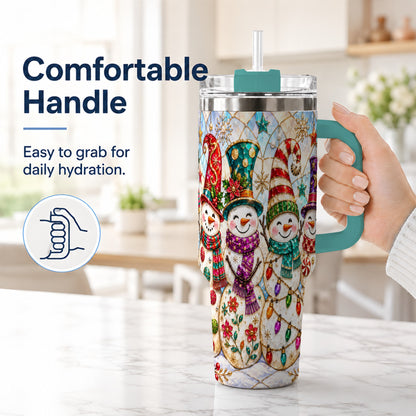 #pl[40oz|Green] Snowman Family Tumbler 40oz, Christmas Tumbler, Stainless Steel Travel Cup
