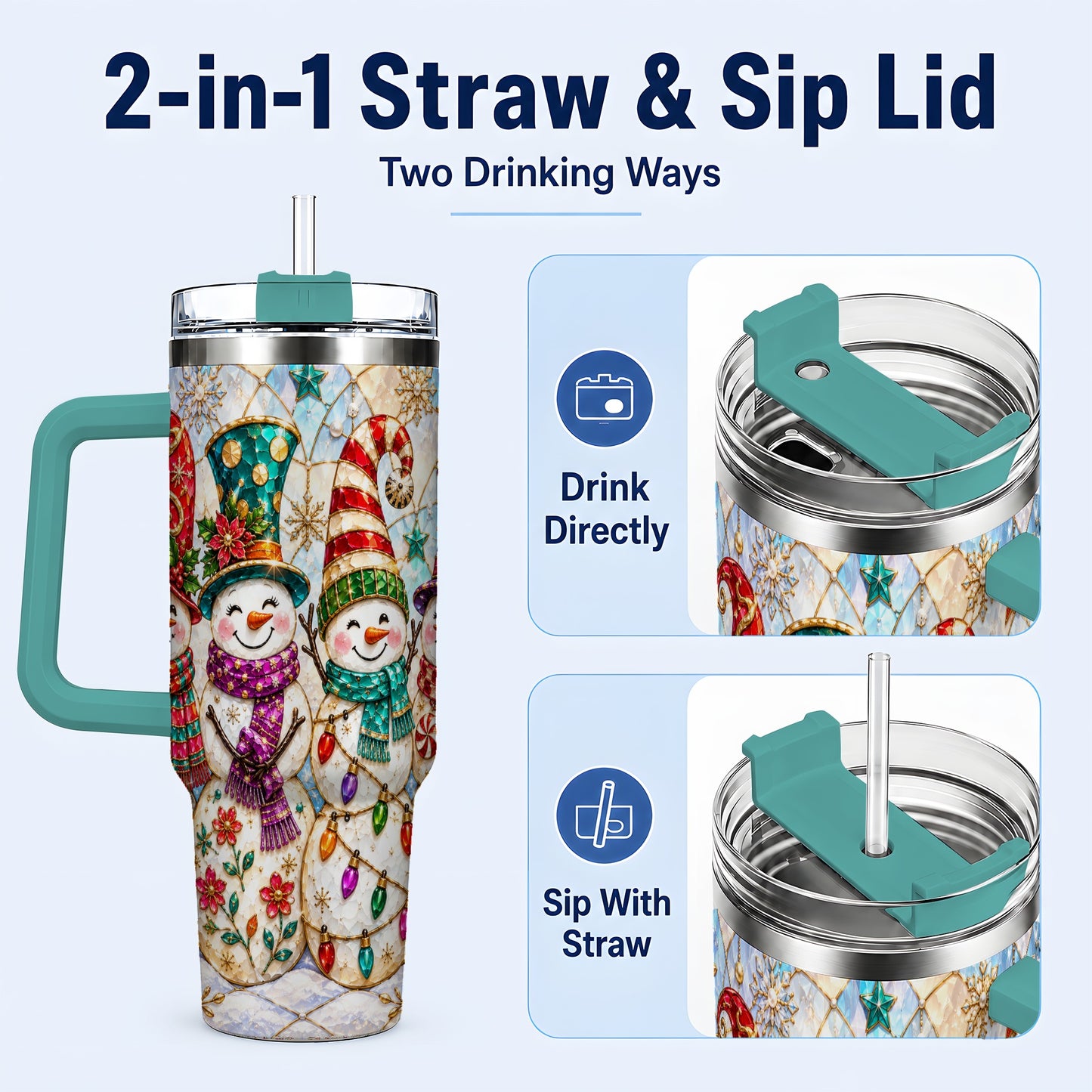 #pl[40oz|Green] Snowman Family Tumbler 40oz, Christmas Tumbler, Stainless Steel Travel Cup