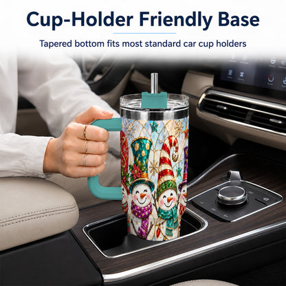 #pl[40oz|Green] Snowman Family Tumbler 40oz, Christmas Tumbler, Stainless Steel Travel Cup