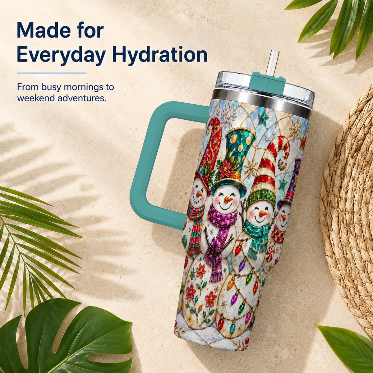 #pl[40oz|Green] Snowman Family Tumbler 40oz, Christmas Tumbler, Stainless Steel Travel Cup