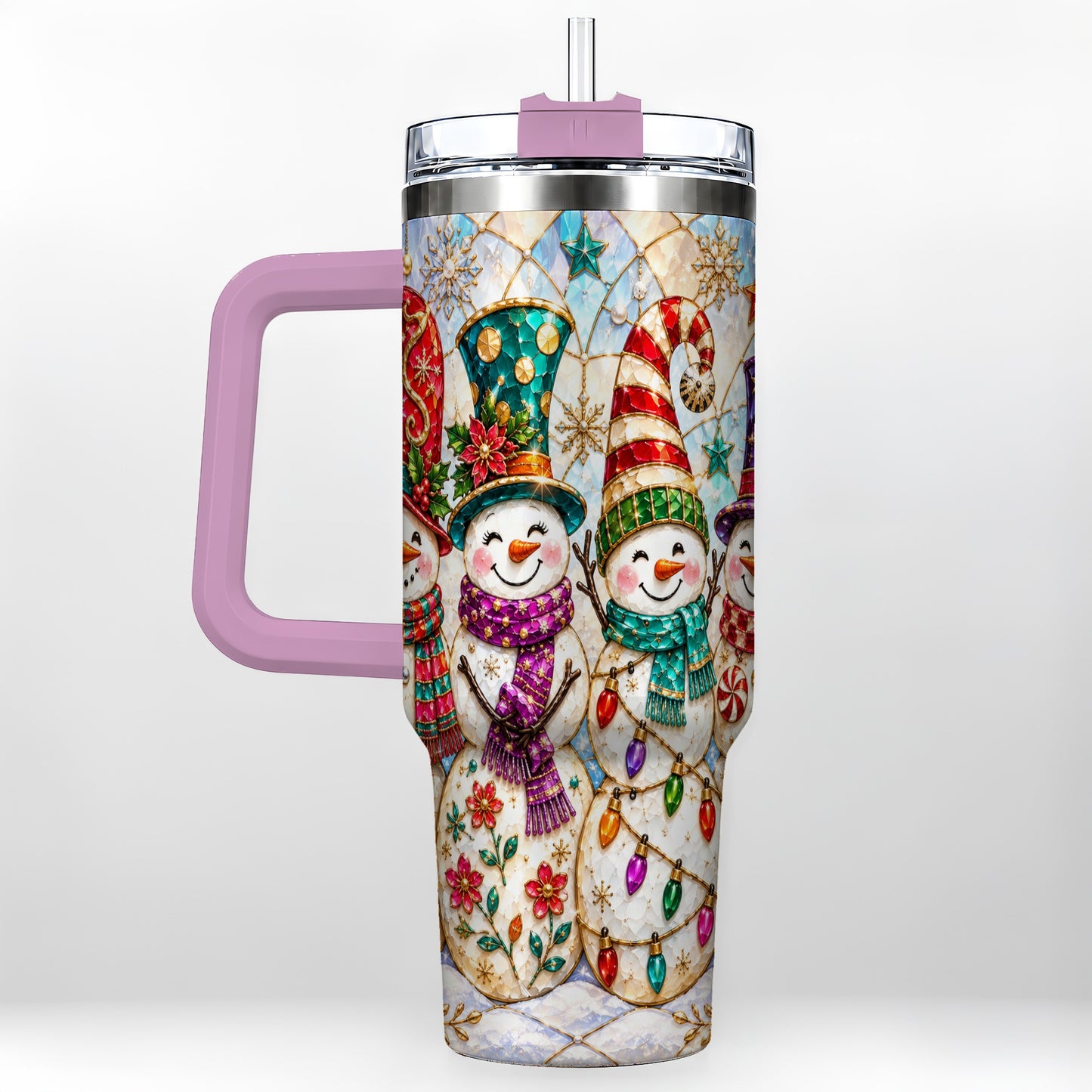 #pl[40oz|Pink] Snowman Family Tumbler 40oz, Christmas Tumbler, Stainless Steel Travel Cup