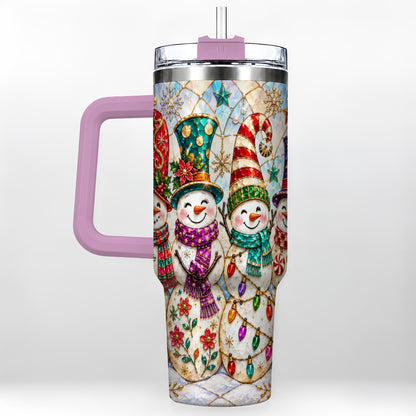 #pl[40oz|Pink] Snowman Family Tumbler 40oz, Christmas Tumbler, Stainless Steel Travel Cup