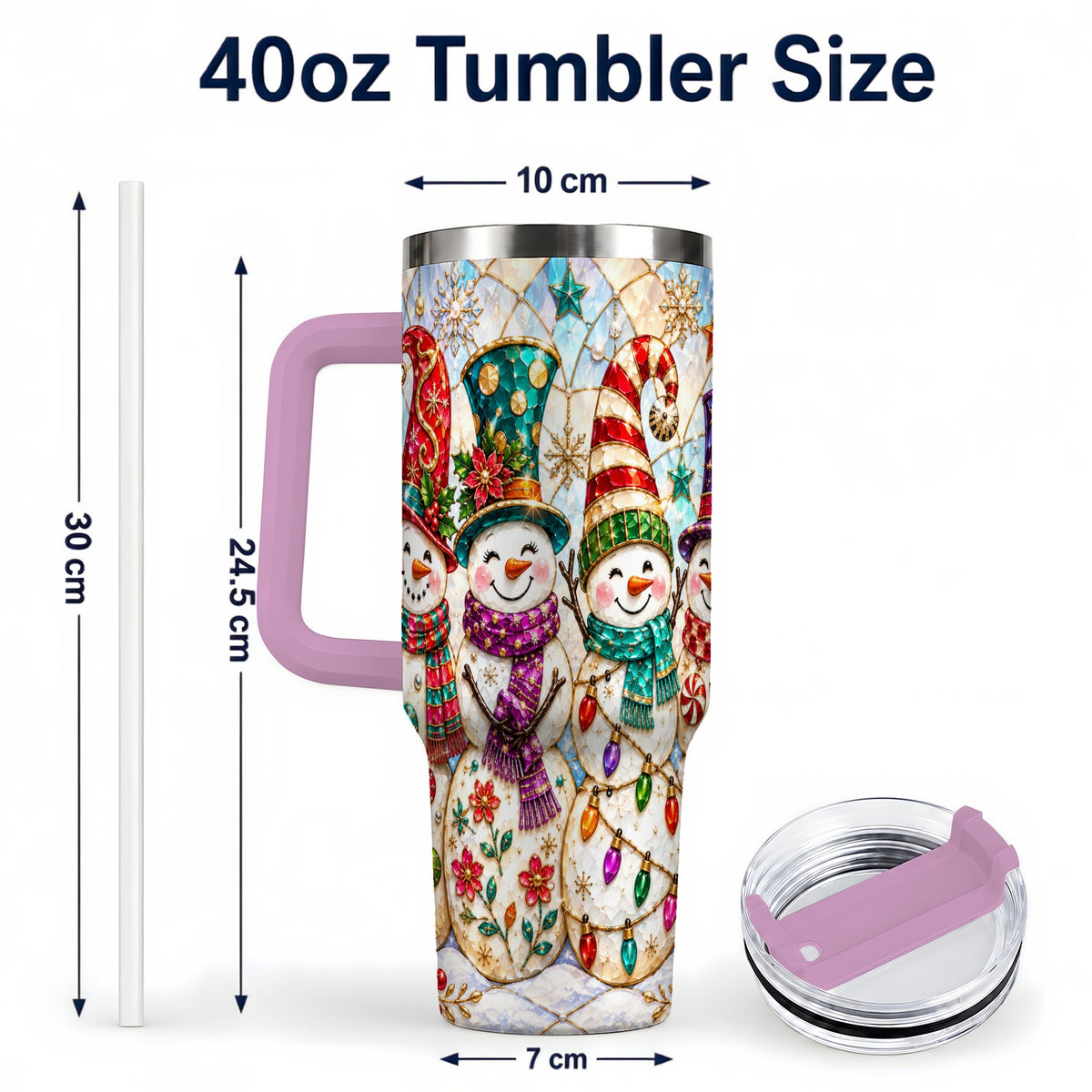 #pl[40oz|Pink] Snowman Family Tumbler 40oz, Christmas Tumbler, Stainless Steel Travel Cup
