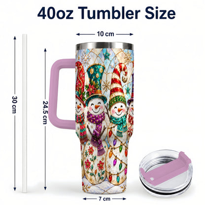 #pl[40oz|Pink] Snowman Family Tumbler 40oz, Christmas Tumbler, Stainless Steel Travel Cup
