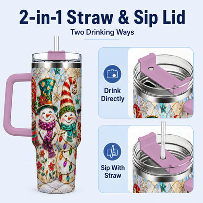 #pl[40oz|Pink] Snowman Family Tumbler 40oz, Christmas Tumbler, Stainless Steel Travel Cup