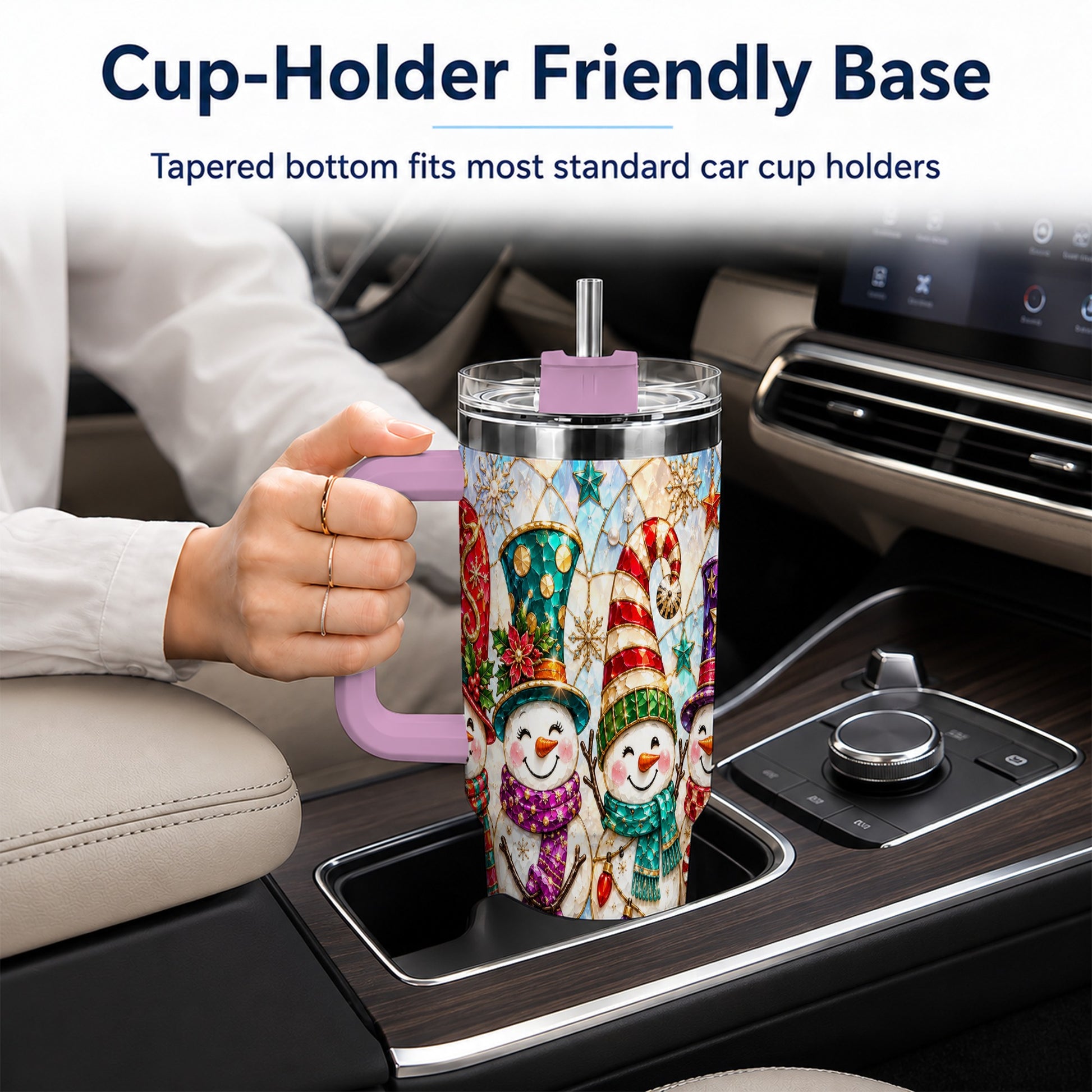 #pl[40oz|Pink] Snowman Family Tumbler 40oz, Christmas Tumbler, Stainless Steel Travel Cup