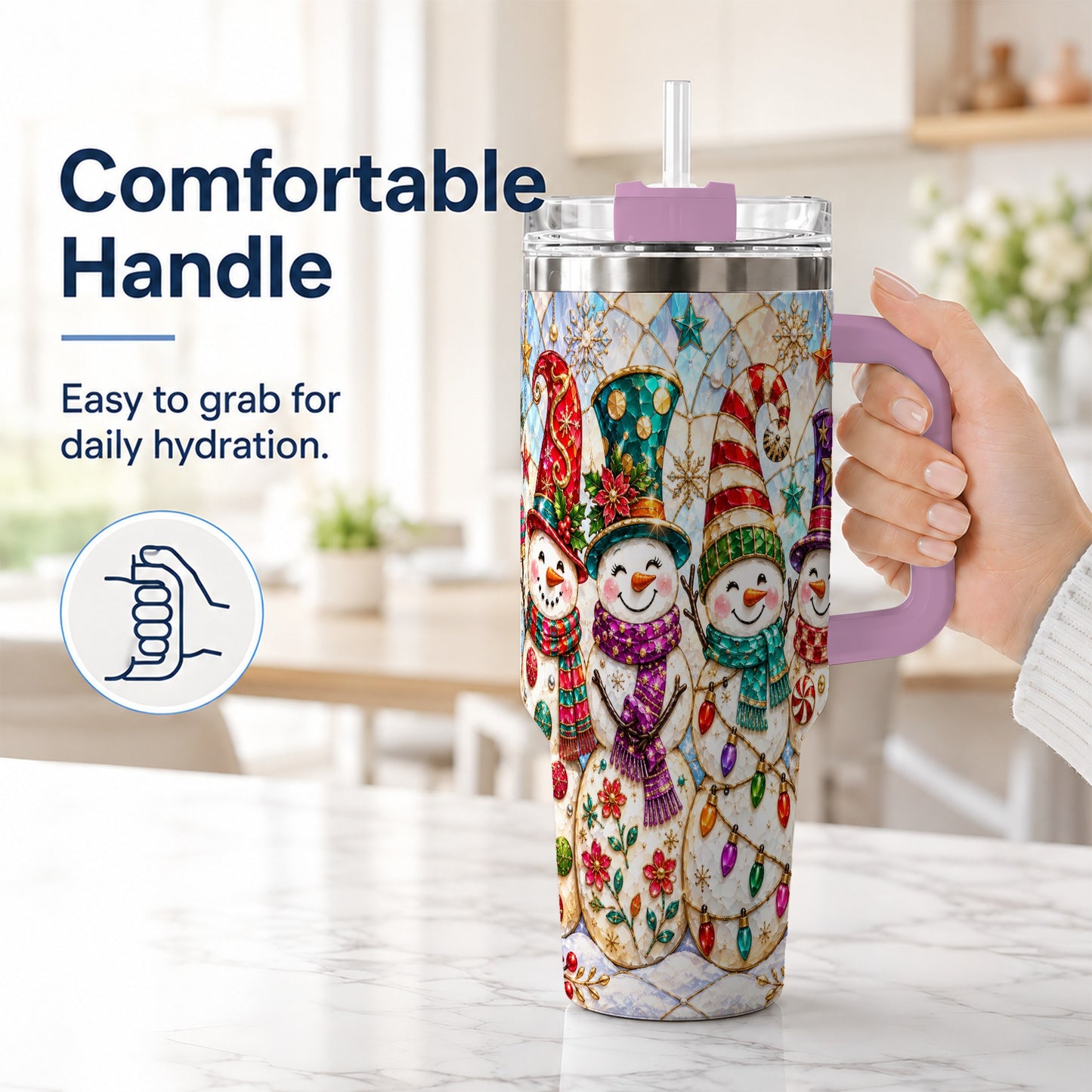 #pl[40oz|Pink] Snowman Family Tumbler 40oz, Christmas Tumbler, Stainless Steel Travel Cup