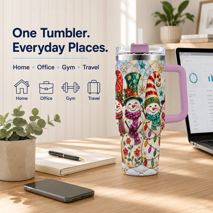 #pl[40oz|Pink] Snowman Family Tumbler 40oz, Christmas Tumbler, Stainless Steel Travel Cup