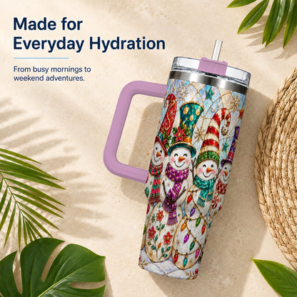 #pl[40oz|Pink] Snowman Family Tumbler 40oz, Christmas Tumbler, Stainless Steel Travel Cup