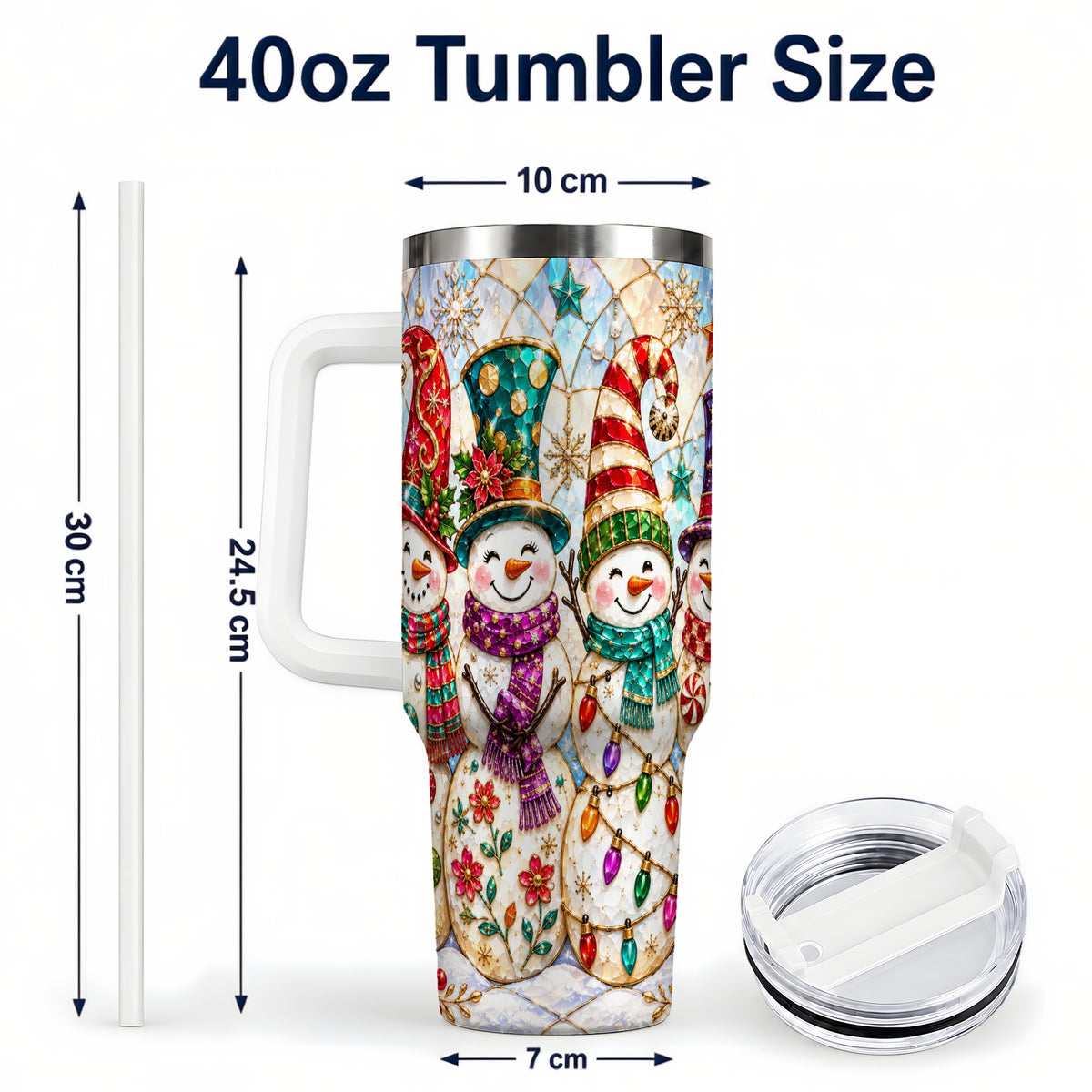 #pl[40oz|White] Snowman Family Tumbler 40oz, Christmas Tumbler, Stainless Steel Travel Cup