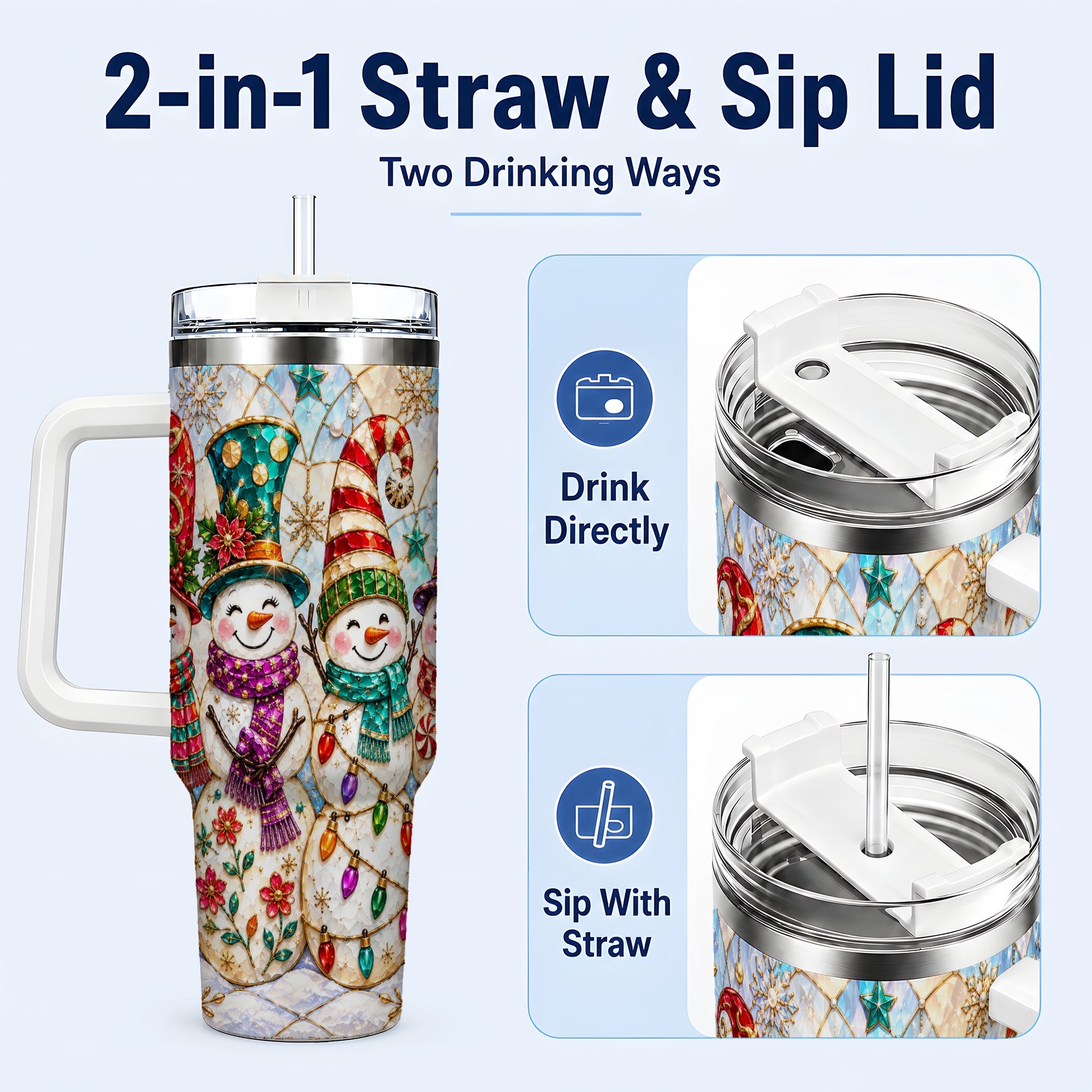 #pl[40oz|White] Snowman Family Tumbler 40oz, Christmas Tumbler, Stainless Steel Travel Cup
