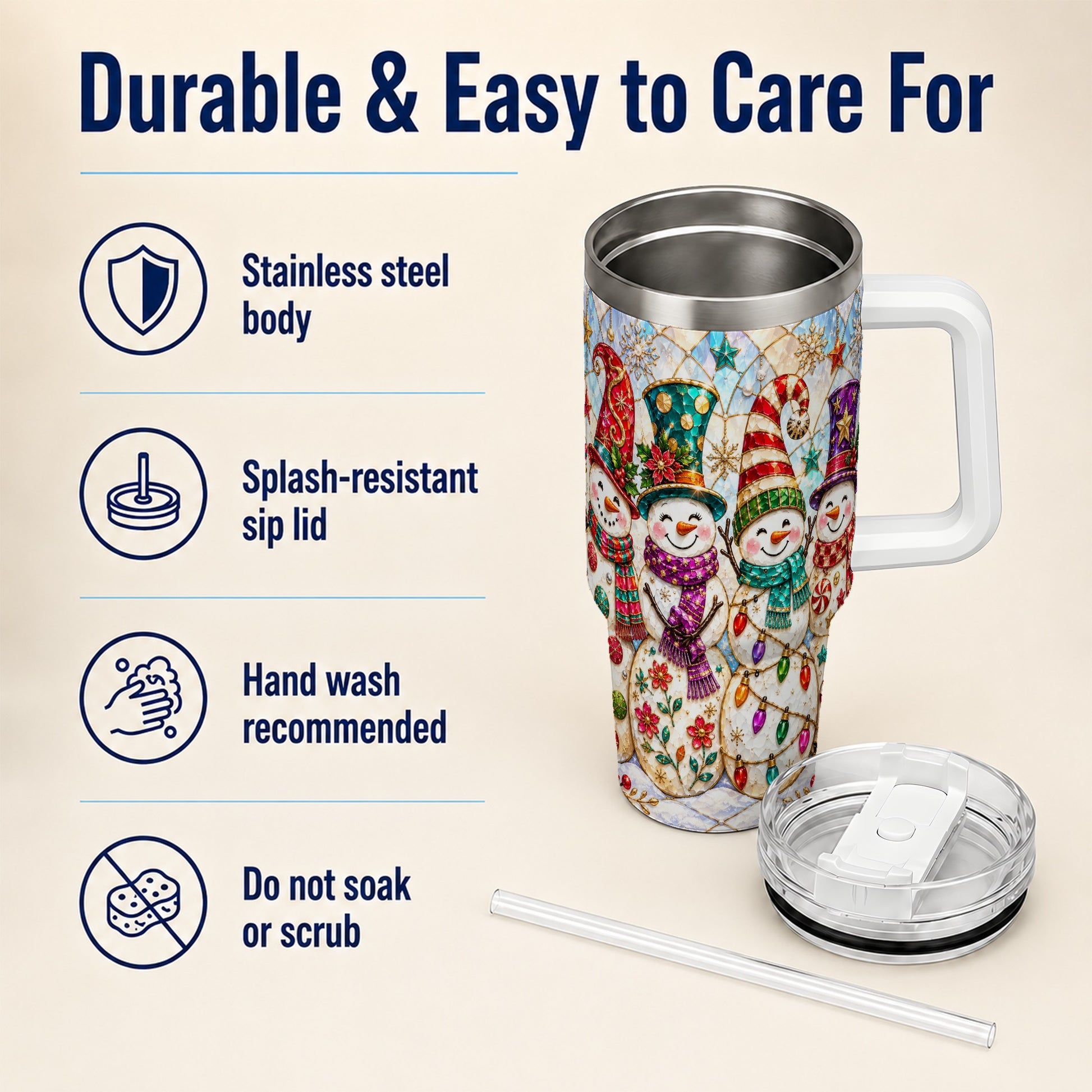 #pl[40oz|White] Snowman Family Tumbler 40oz, Christmas Tumbler, Stainless Steel Travel Cup