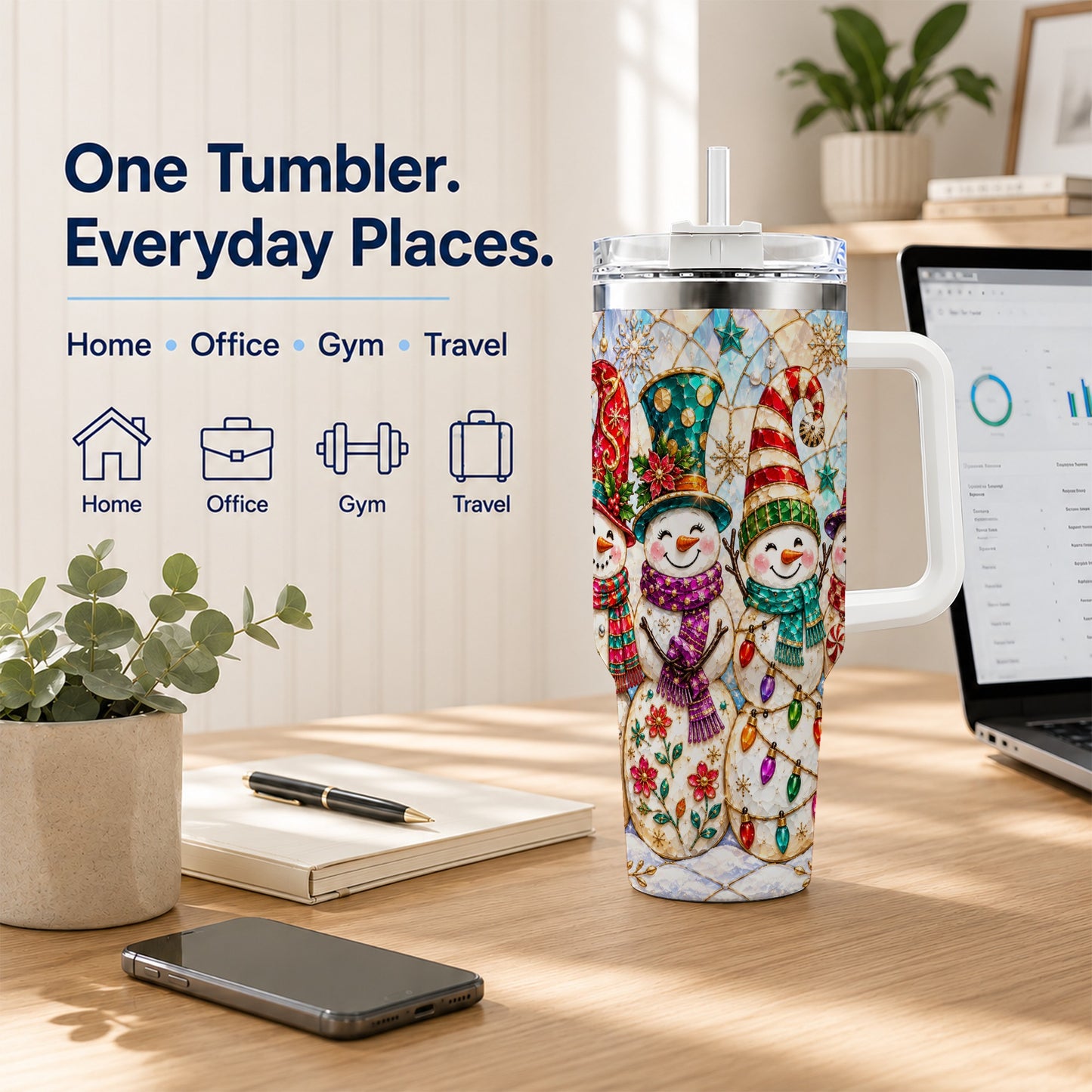 #pl[40oz|White] Snowman Family Tumbler 40oz, Christmas Tumbler, Stainless Steel Travel Cup