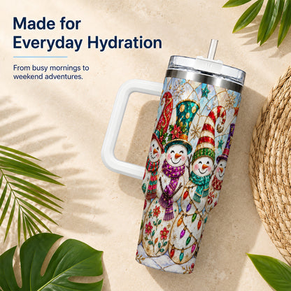 #pl[40oz|White] Snowman Family Tumbler 40oz, Christmas Tumbler, Stainless Steel Travel Cup