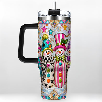 #pl[40oz|Black] Colorful Snowman 40oz Tumbler with Handle, Christmas Travel Cup