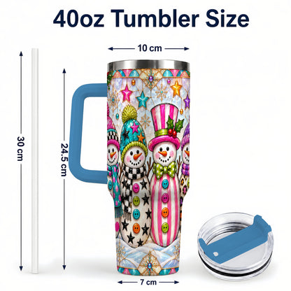 #pl[40oz|Blue] Colorful Snowman 40oz Tumbler with Handle, Christmas Travel Cup