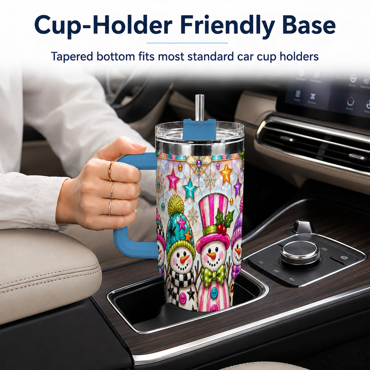 #pl[40oz|Blue] Colorful Snowman 40oz Tumbler with Handle, Christmas Travel Cup