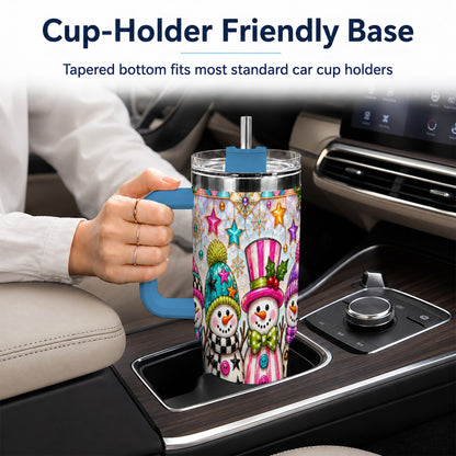 #pl[40oz|Blue] Colorful Snowman 40oz Tumbler with Handle, Christmas Travel Cup