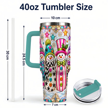 #pl[40oz|Green] Colorful Snowman 40oz Tumbler with Handle, Christmas Travel Cup