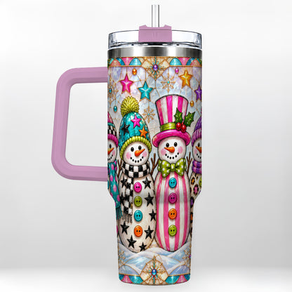 #pl[40oz|Pink] Colorful Snowman 40oz Tumbler with Handle, Christmas Travel Cup