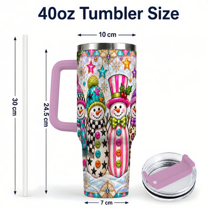 #pl[40oz|Pink] Colorful Snowman 40oz Tumbler with Handle, Christmas Travel Cup