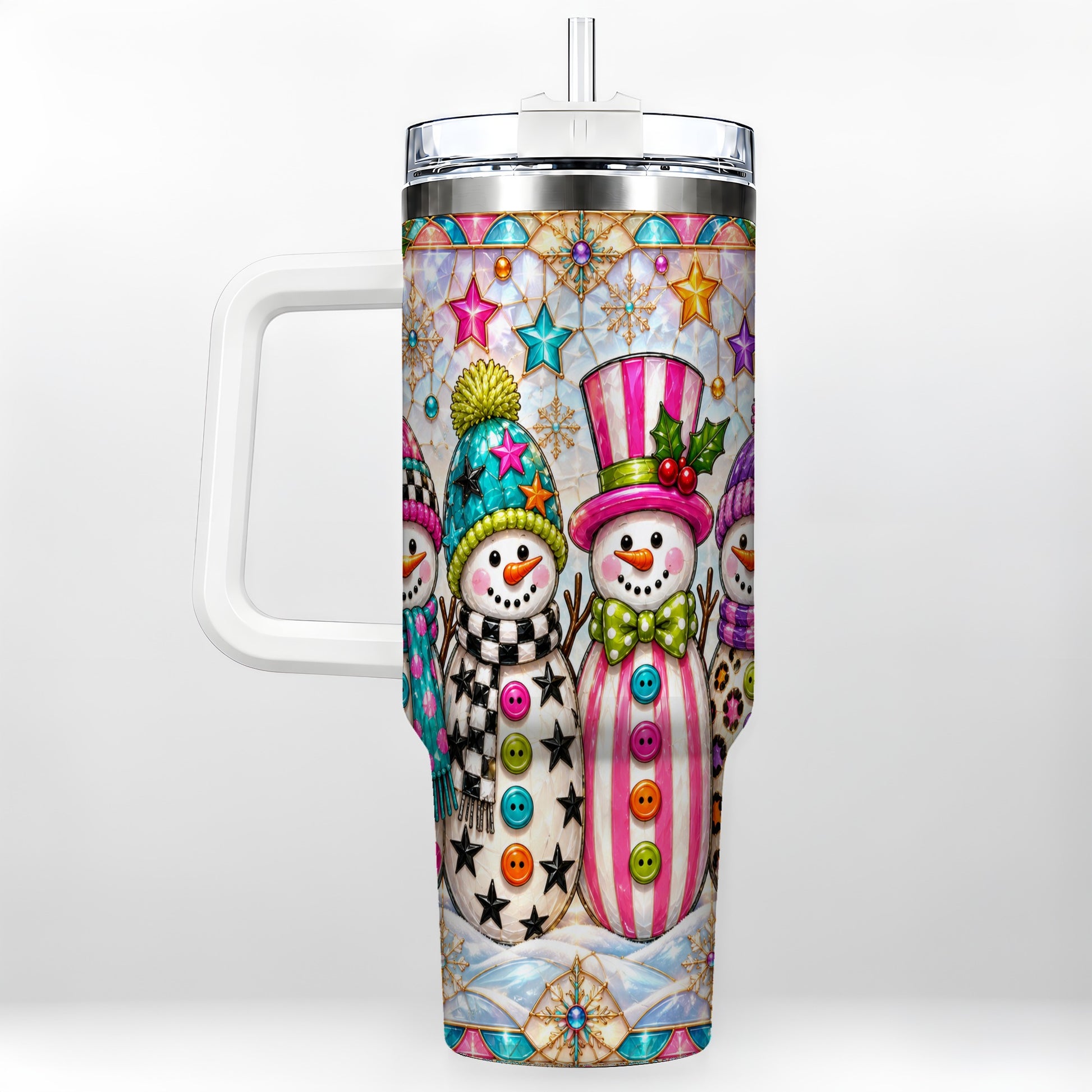 Colorful Snowman 40oz Tumbler with Handle, Christmas Travel Cup