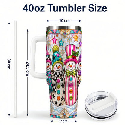 #pl[40oz|White] Colorful Snowman 40oz Tumbler with Handle, Christmas Travel Cup