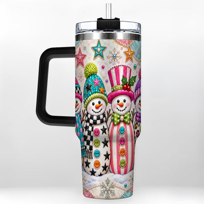#pl[40oz|Black] Patchwork Snowman 40oz Tumbler with Handle, Christmas Travel Cup