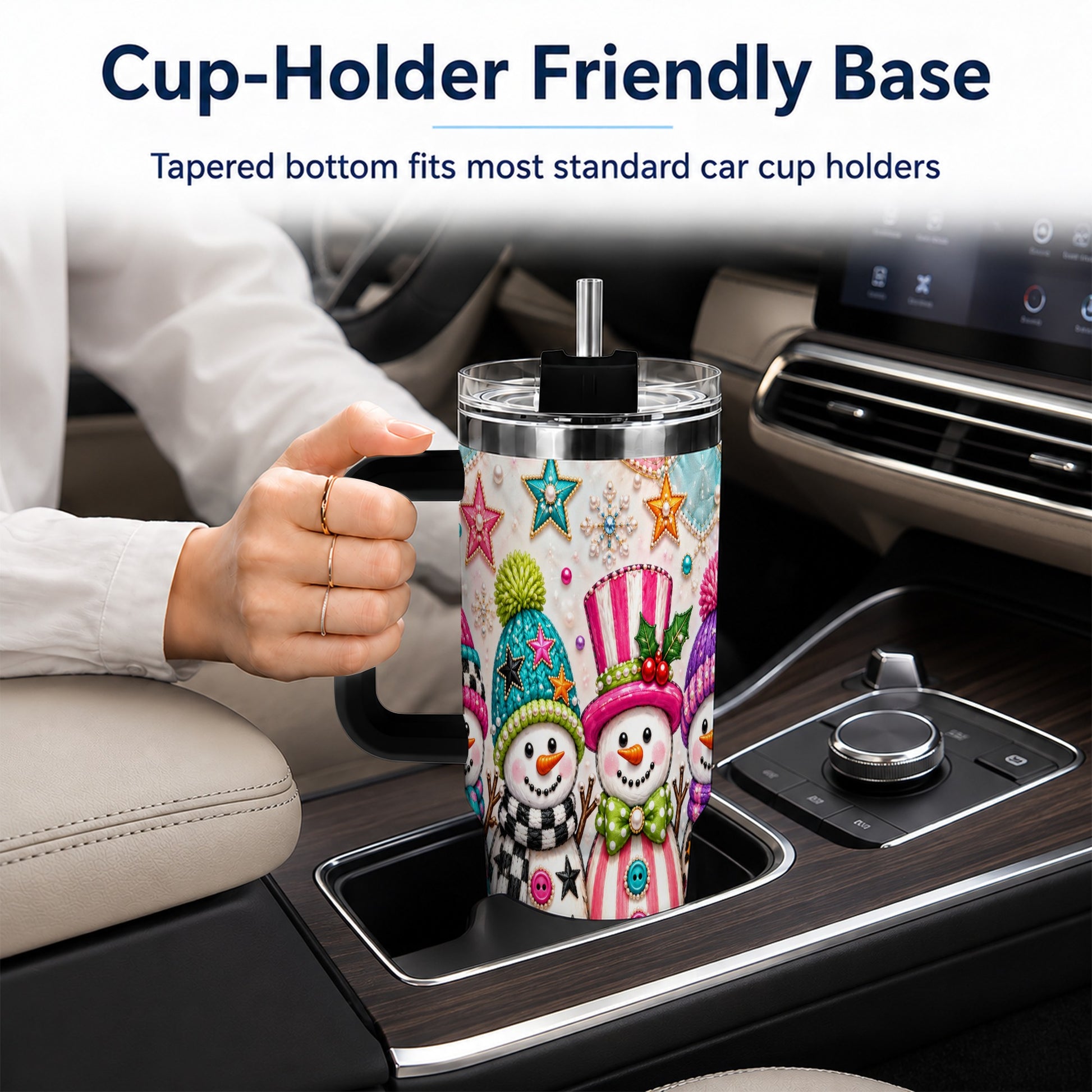 #pl[40oz|Black] Patchwork Snowman 40oz Tumbler with Handle, Christmas Travel Cup