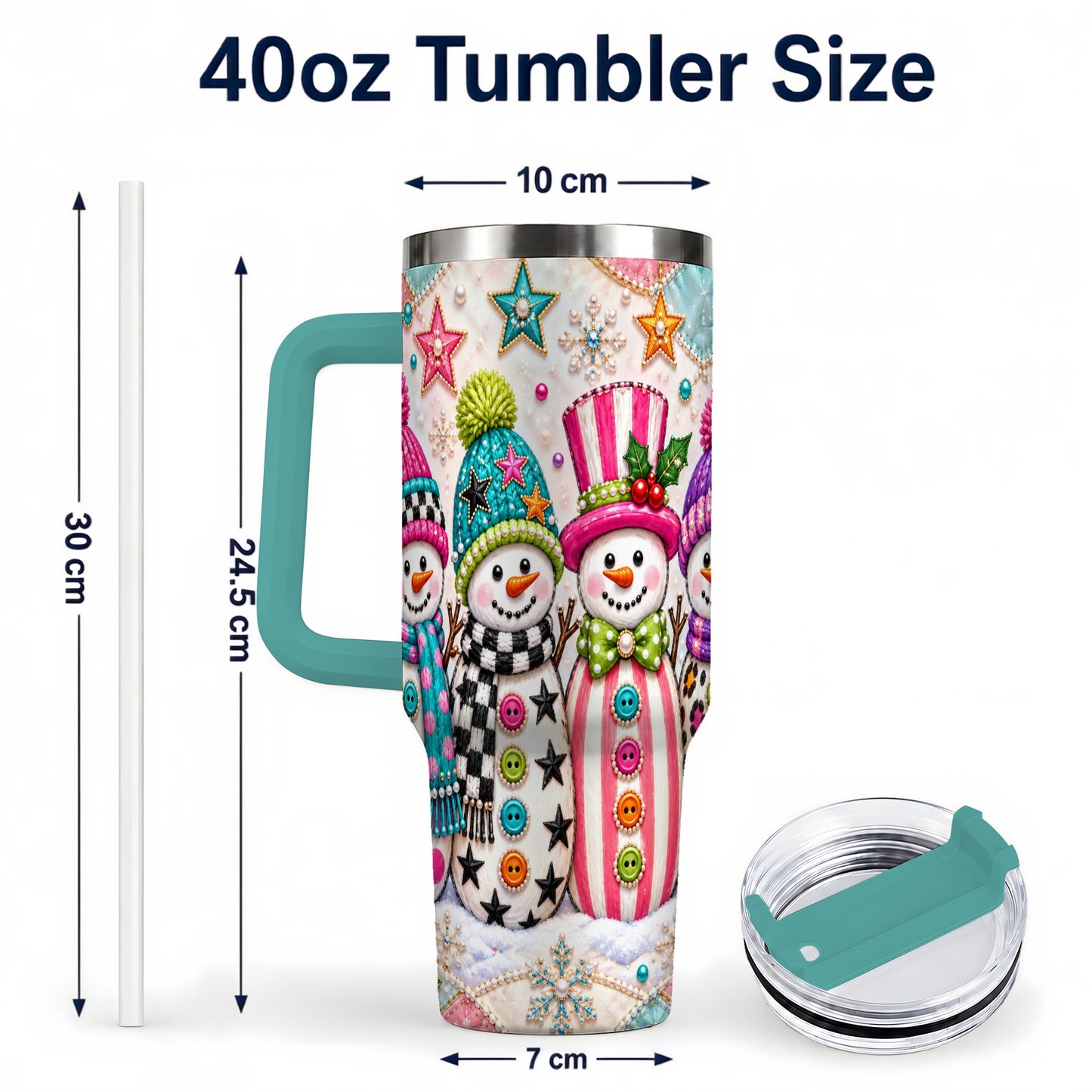 #pl[40oz|Green] Patchwork Snowman 40oz Tumbler with Handle, Christmas Travel Cup