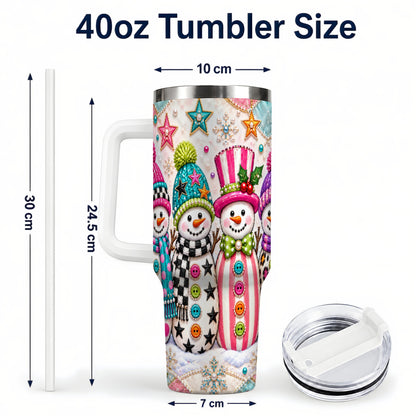 #pl[40oz|White] Patchwork Snowman 40oz Tumbler with Handle, Christmas Travel Cup
