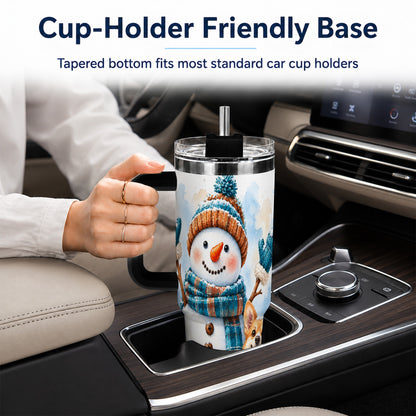 #pl[40oz|Black] Snowman Corgi 40oz Tumbler with Handle, Winter Stainless Steel Cup