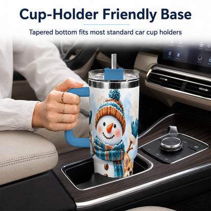 #pl[40oz|Blue] Snowman Corgi 40oz Tumbler with Handle, Winter Stainless Steel Cup