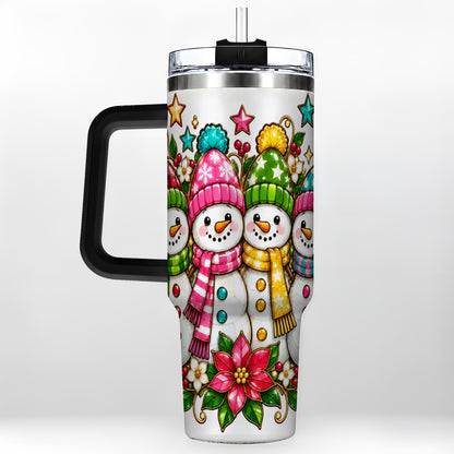 #pl[40oz|Black] Snowman Family 40oz Tumbler with Handle, Christmas Stainless Steel Cup
