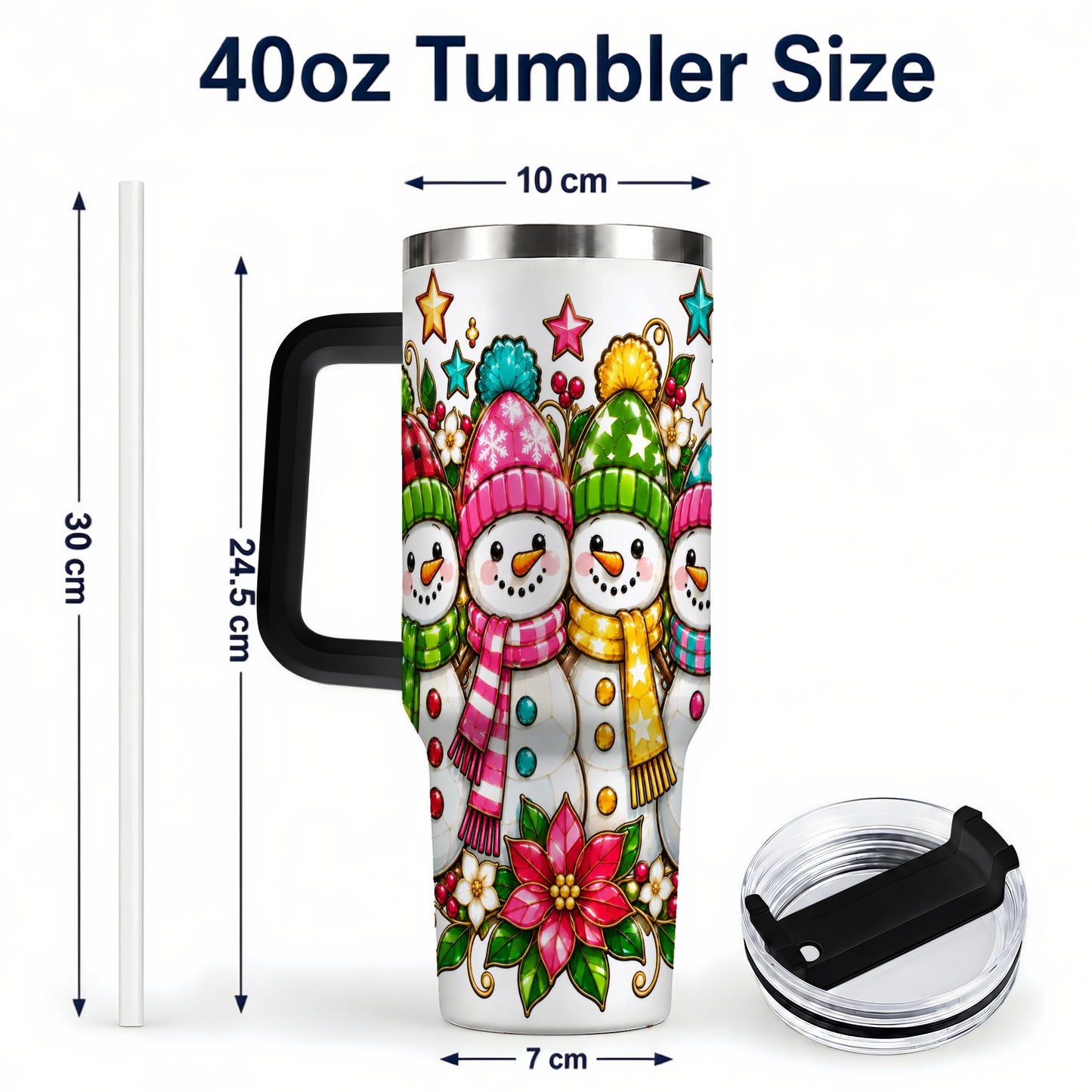 #pl[40oz|Black] Snowman Family 40oz Tumbler with Handle, Christmas Stainless Steel Cup