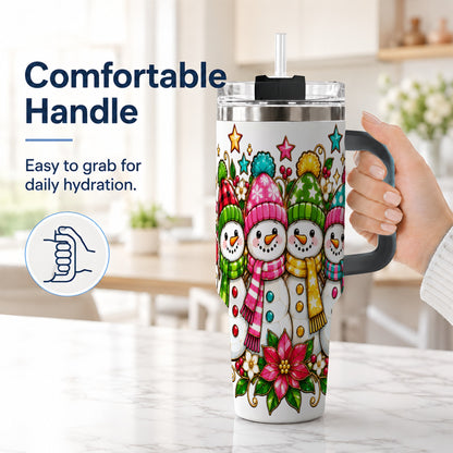 #pl[40oz|Black] Snowman Family 40oz Tumbler with Handle, Christmas Stainless Steel Cup