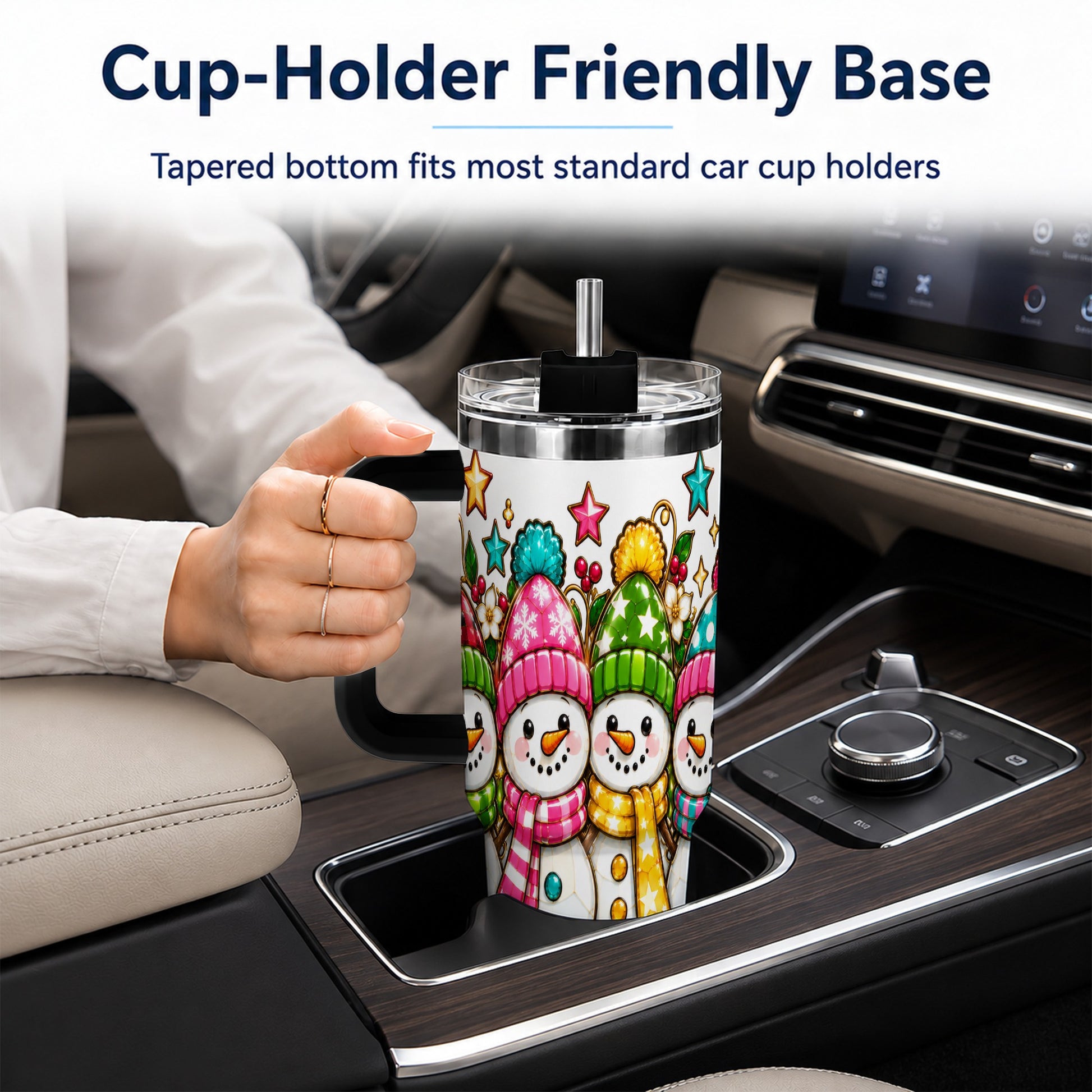#pl[40oz|Black] Snowman Family 40oz Tumbler with Handle, Christmas Stainless Steel Cup