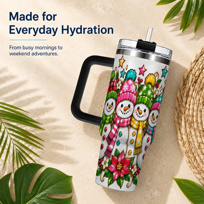 #pl[40oz|Black] Snowman Family 40oz Tumbler with Handle, Christmas Stainless Steel Cup