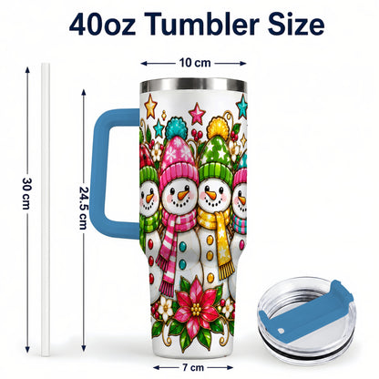 #pl[40oz|Blue] Snowman Family 40oz Tumbler with Handle, Christmas Stainless Steel Cup