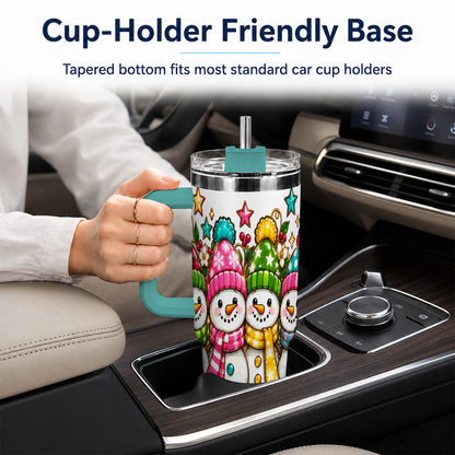 #pl[40oz|Green] Snowman Family 40oz Tumbler with Handle, Christmas Stainless Steel Cup