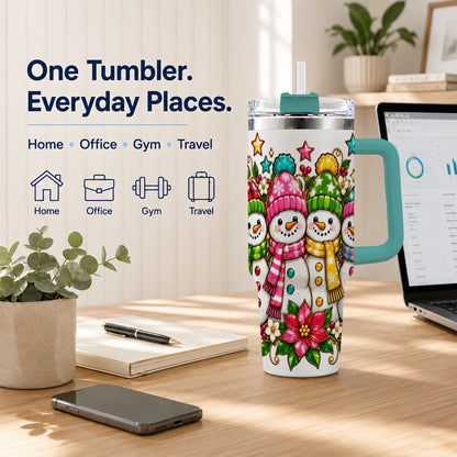 #pl[40oz|Green] Snowman Family 40oz Tumbler with Handle, Christmas Stainless Steel Cup