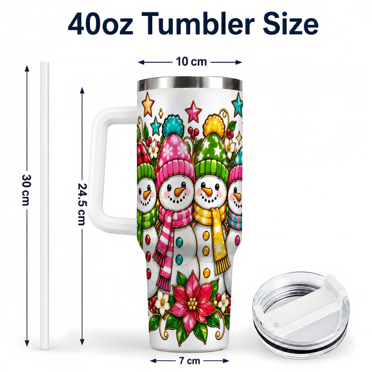 #pl[40oz|White] Snowman Family 40oz Tumbler with Handle, Christmas Stainless Steel Cup