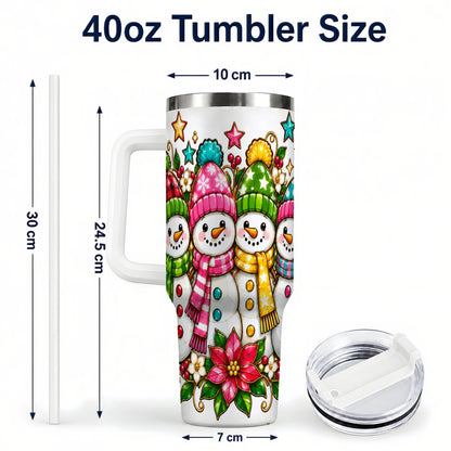 #pl[40oz|White] Snowman Family 40oz Tumbler with Handle, Christmas Stainless Steel Cup