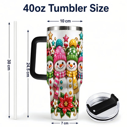 #pl[40oz|Black] Snowman Family 40oz Tumbler with Handle, Holiday Stainless Steel Cup