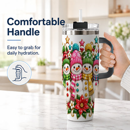 #pl[40oz|Black] Snowman Family 40oz Tumbler with Handle, Holiday Stainless Steel Cup