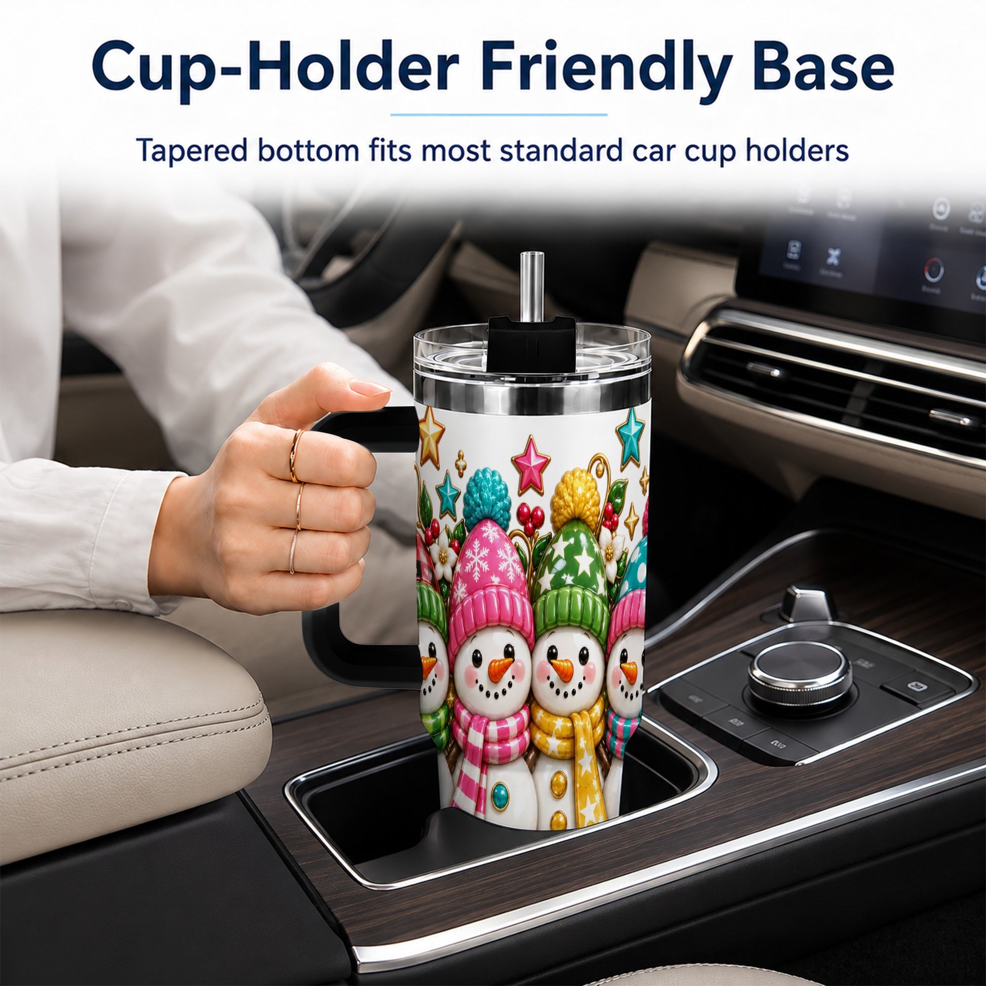 #pl[40oz|Black] Snowman Family 40oz Tumbler with Handle, Holiday Stainless Steel Cup