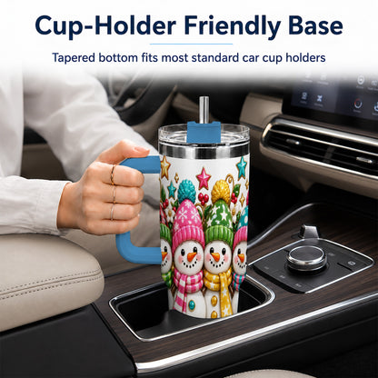 #pl[40oz|Blue] Snowman Family 40oz Tumbler with Handle, Holiday Stainless Steel Cup