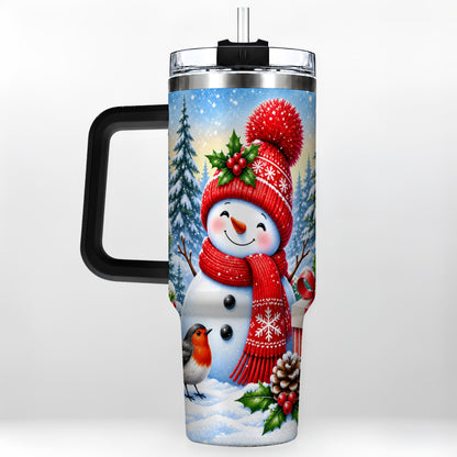 #pl[40oz|Black] Christmas Snowman 40oz Tumbler with Handle, Winter Stainless Steel Cup